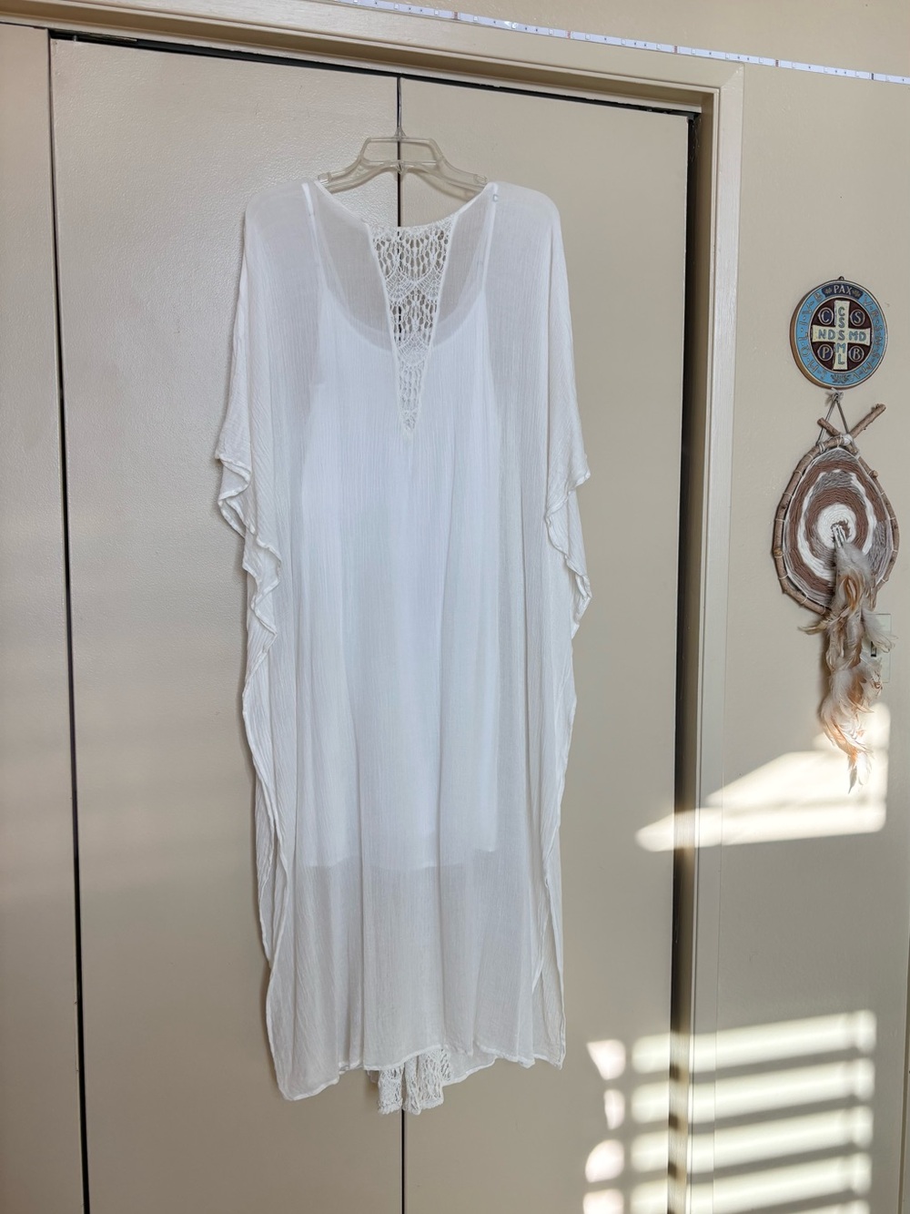 Eberjey Cream Crochet detail Sheer Swim Coverup Caftan